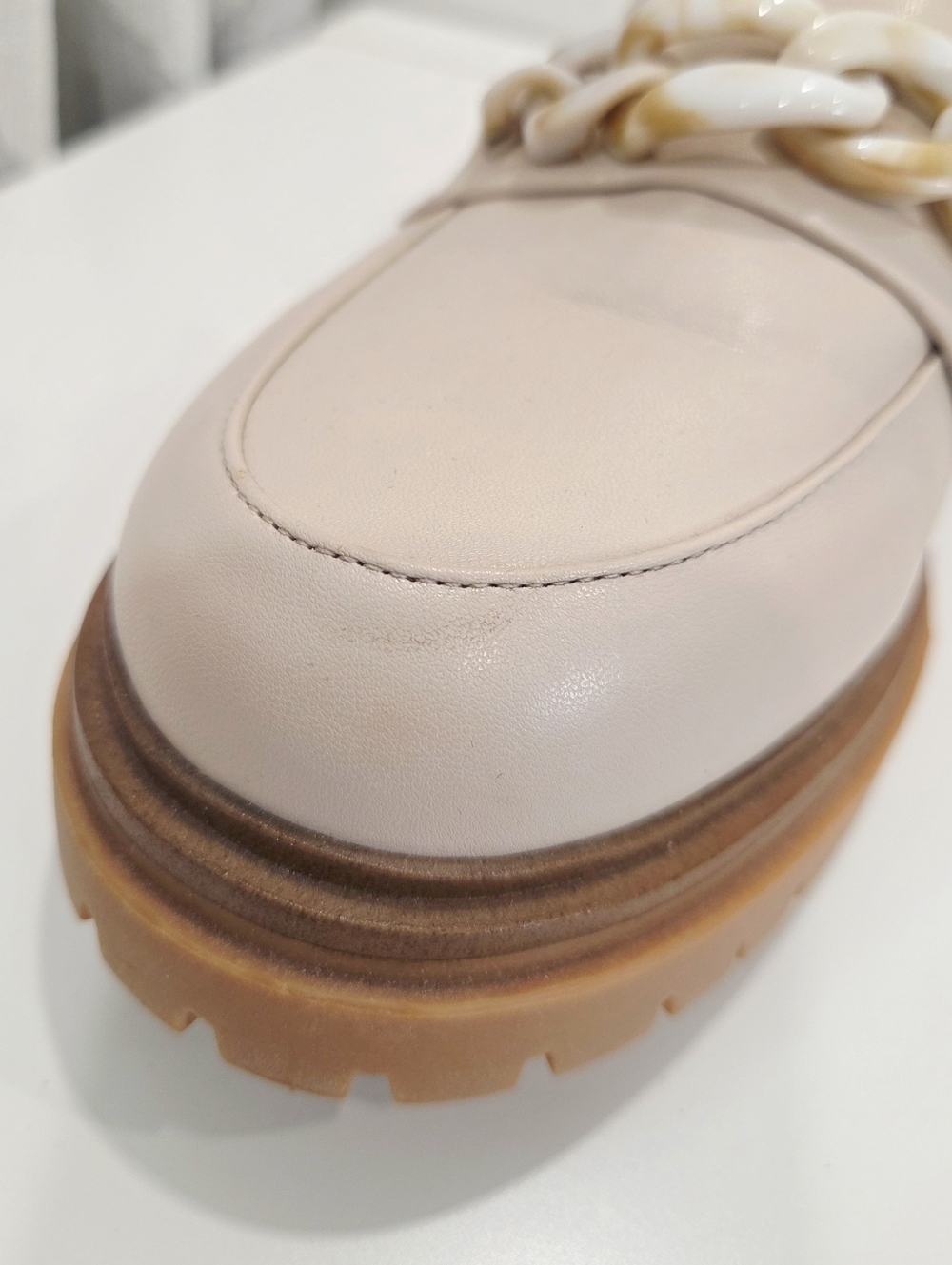 PENN Chunky Platform Loafers Chain Detail Beige Size 10WW - Picture 11 of 12
